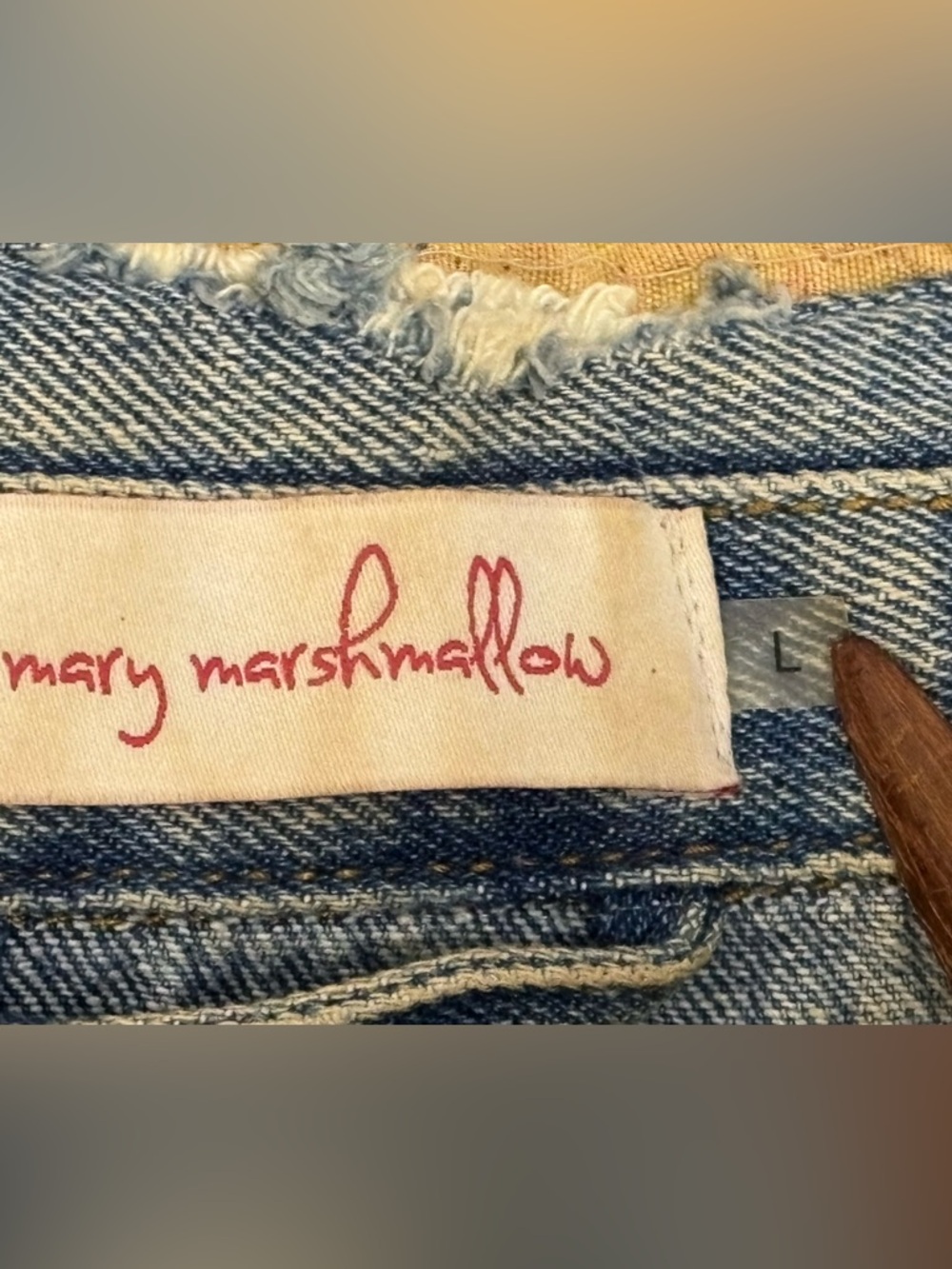 Mary Marshmallow Jean Jacket Large First Rule No Rules Sequin Patch Distressed - Picture 8 of 8